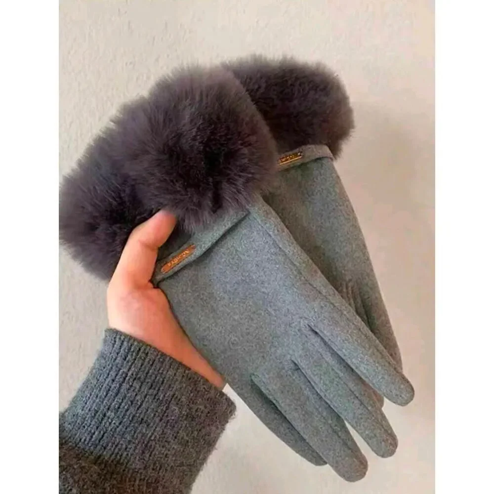 Ladies Grey Fuzzy Winter Gloves - Gray Winter Gloves